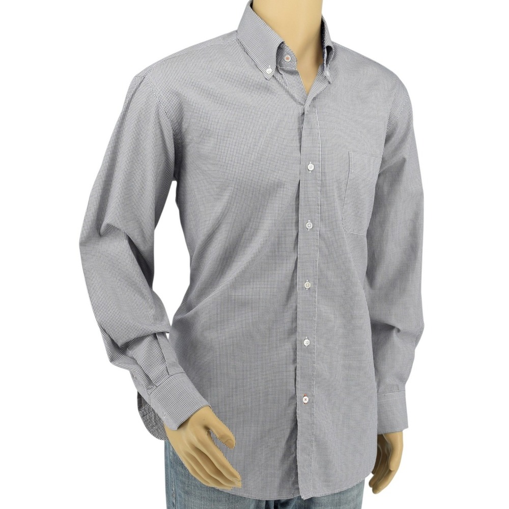 J. McLaughlin Men's L Egyptian Cotton Button Down Shirt Blue Brown Micro Check - Picture 4 of 13